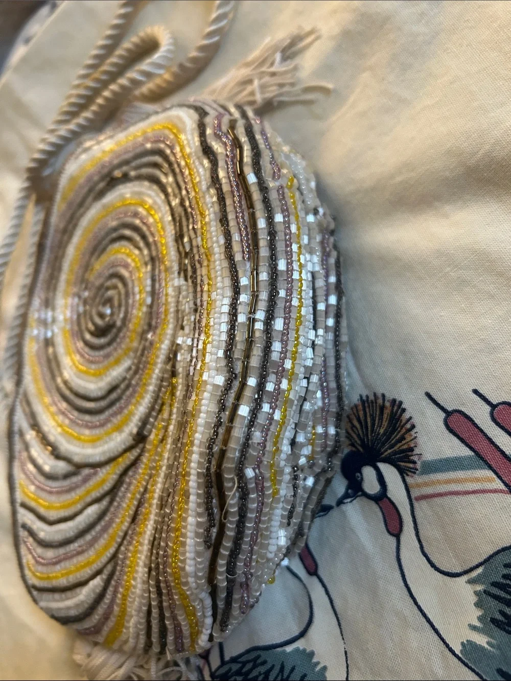 Vintage Jerome Beaded 90’s Nautilus  Crossbody Bag in Lavender,White and Yellow